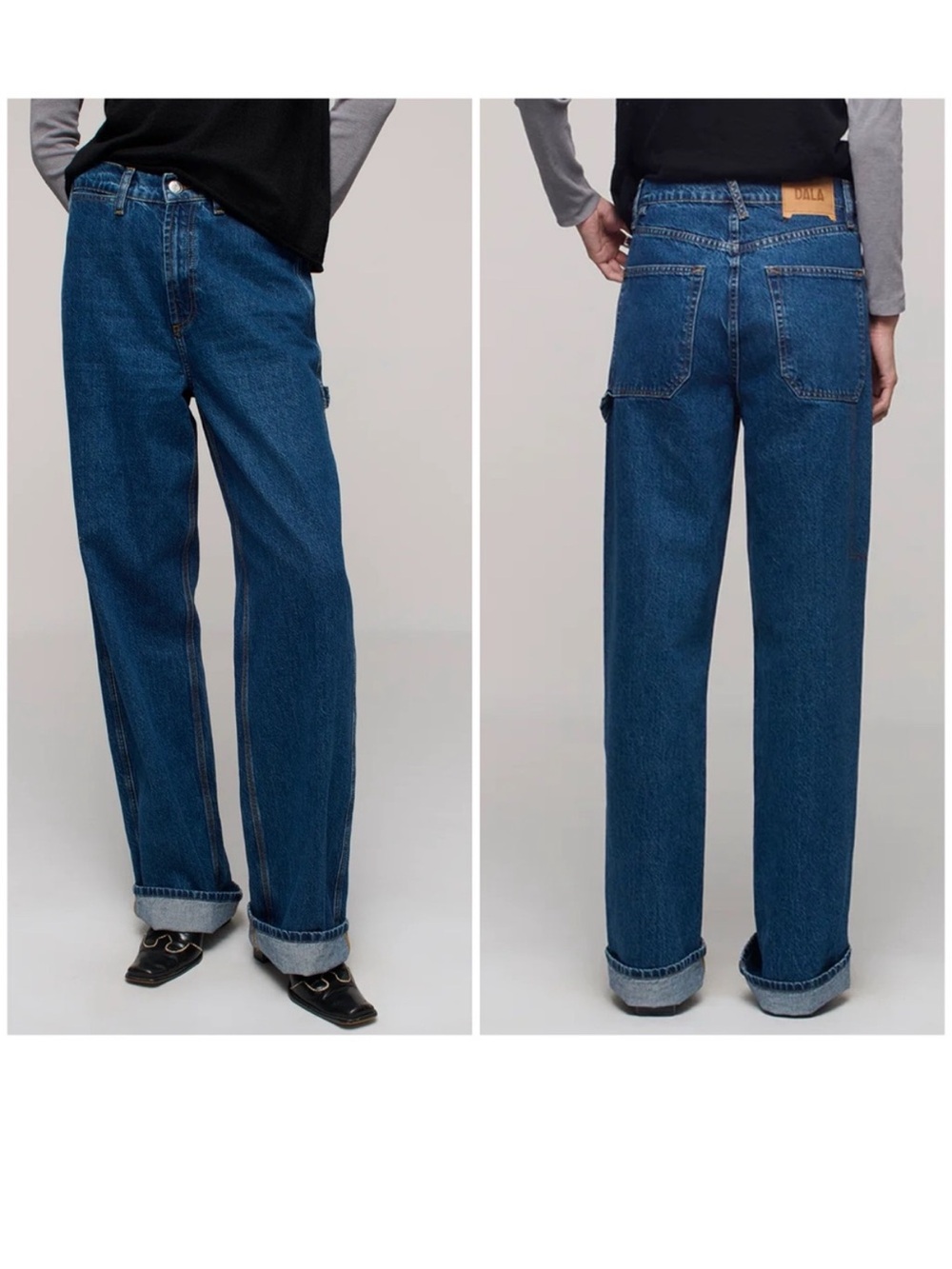 NWT DALA Starch Jean Flat Blue Wide Leg Long Rigid Dark Wash Sz 31